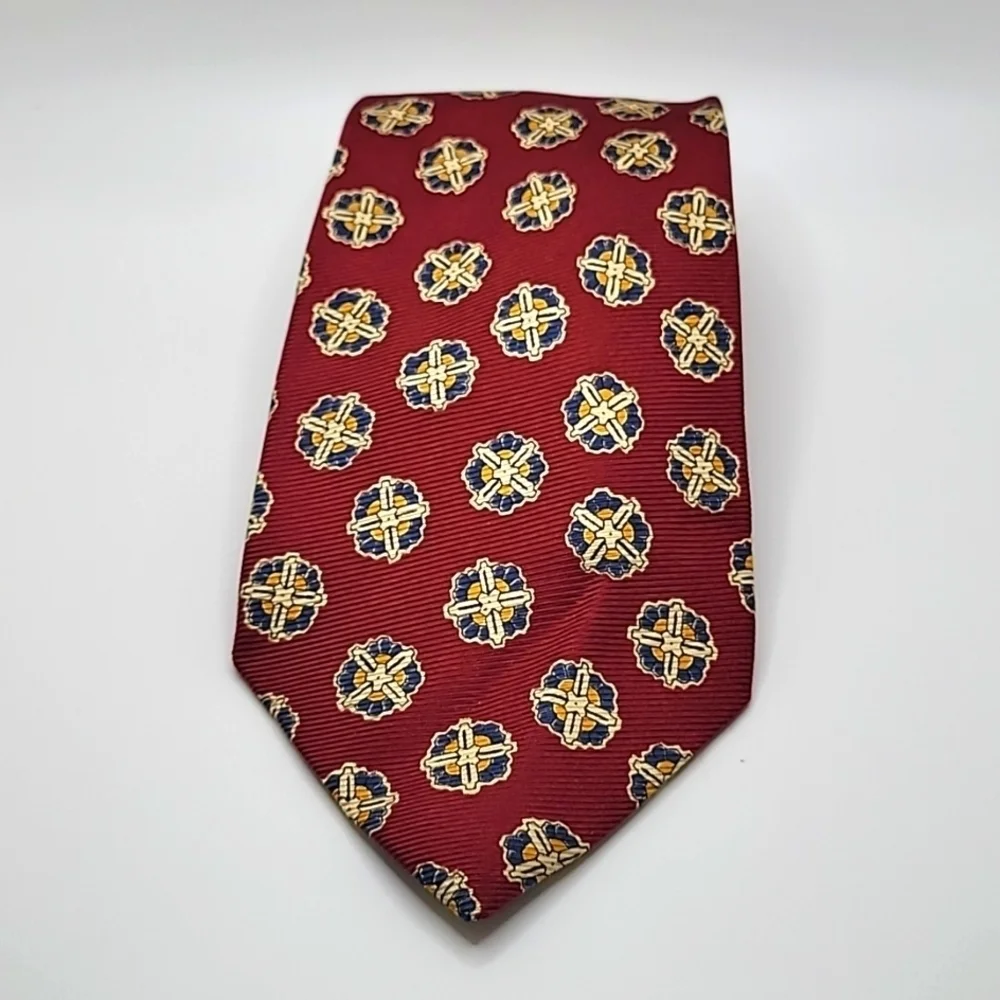 Polo Ralph Lauren 100% Cotton Made in USA Red Blue Gold Geometric Men's Tie